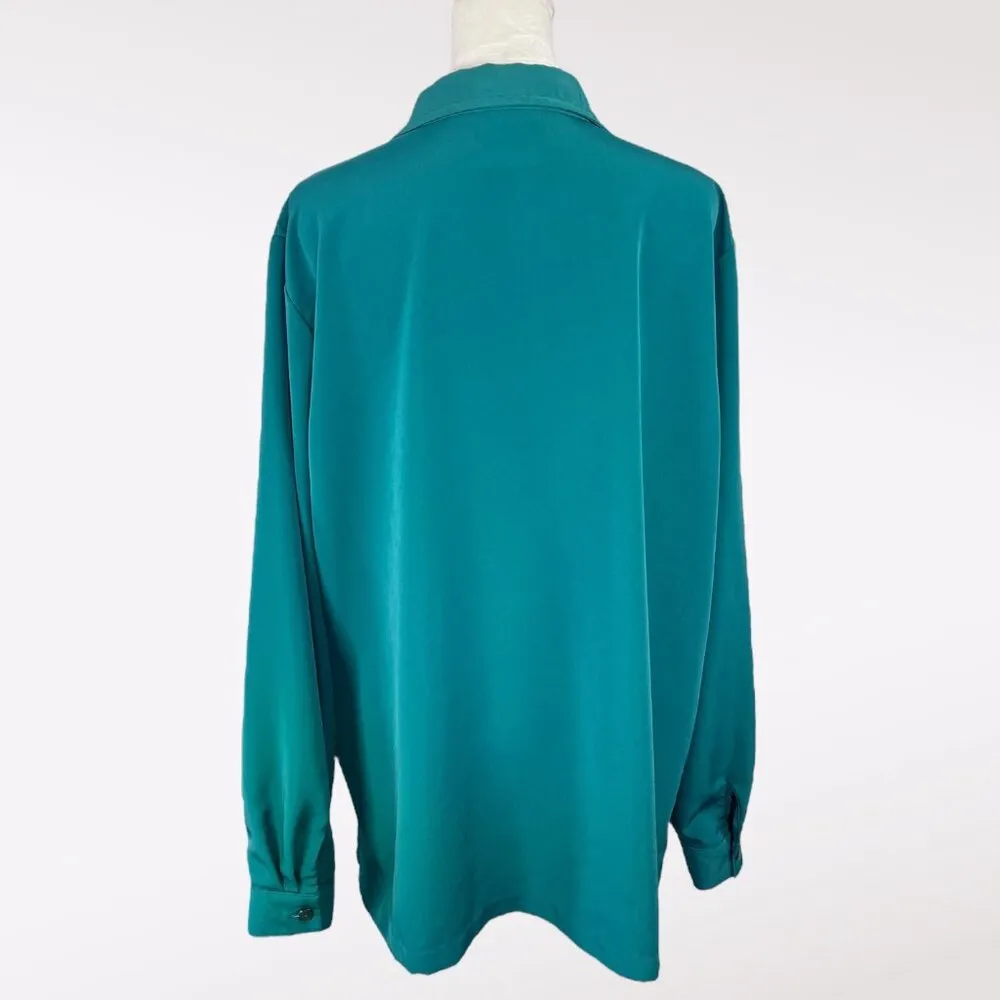 Blair Jade Green Satin Look Button Front Blouse XL - Image 5