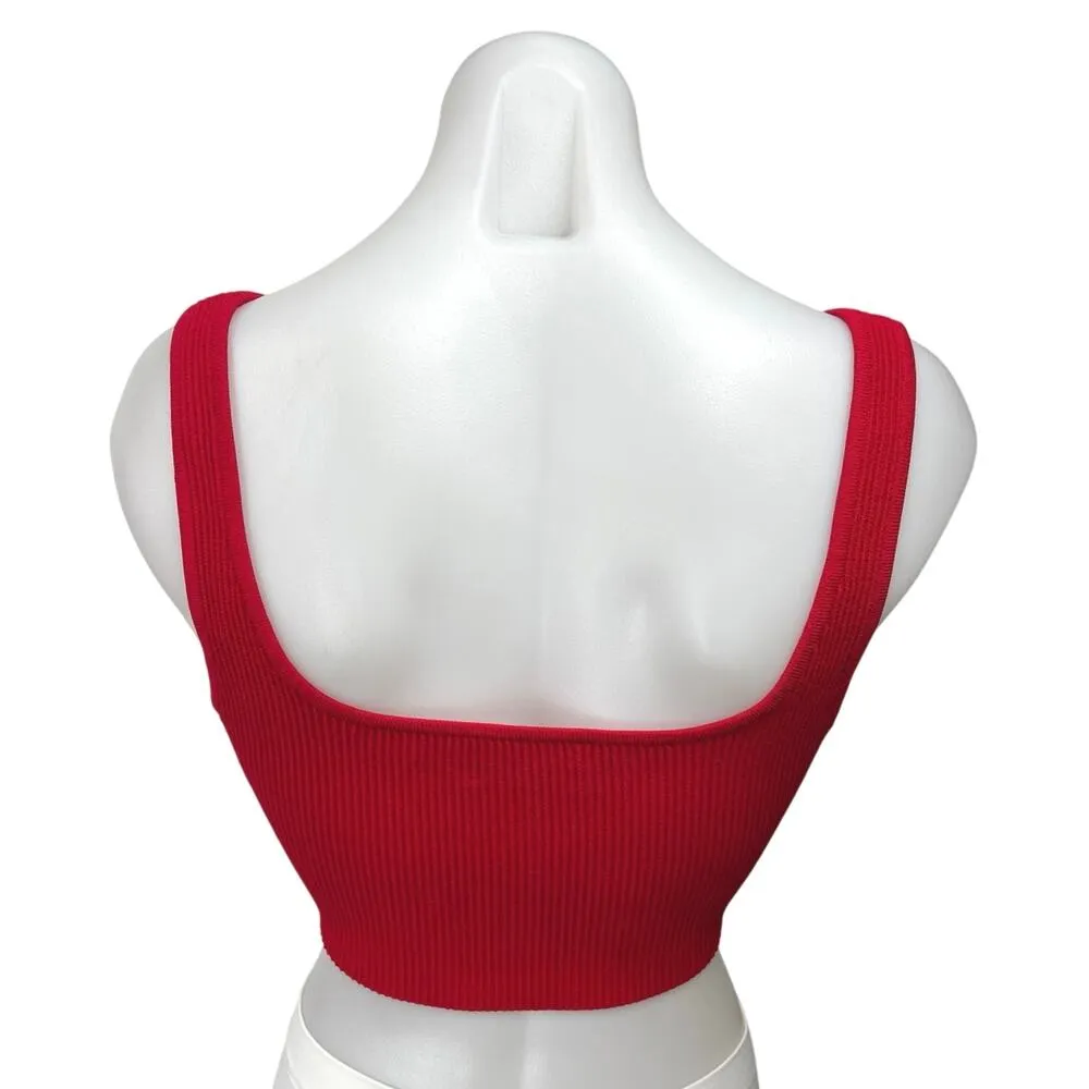 Aritzia Babaton Red Rib Knit Sleeveless Square Neck Sculpt Crop Tank Top Sz M - Image 2
