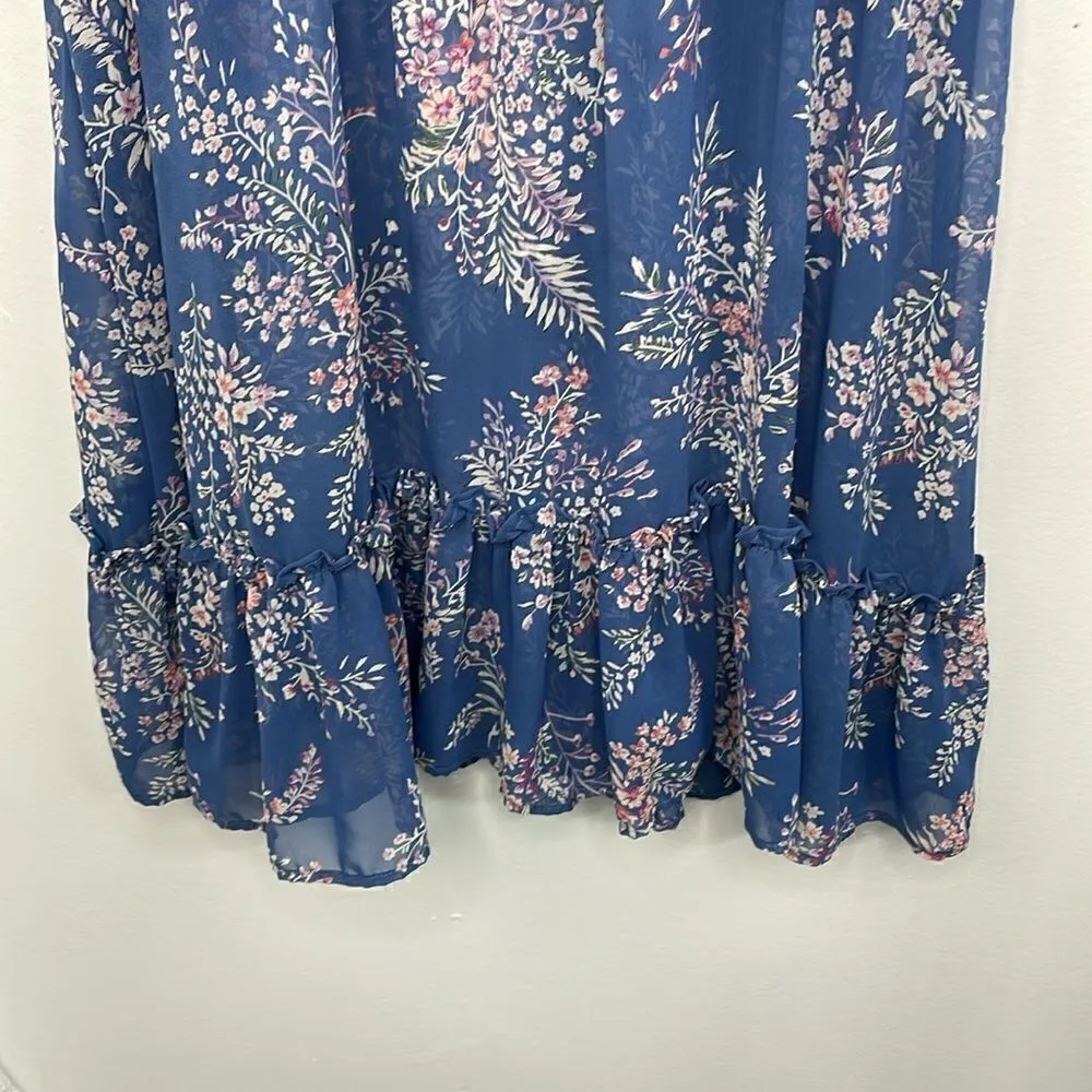 Bobeau Floral print short sleeves Sheer Ruffle hem dress large - Image 4