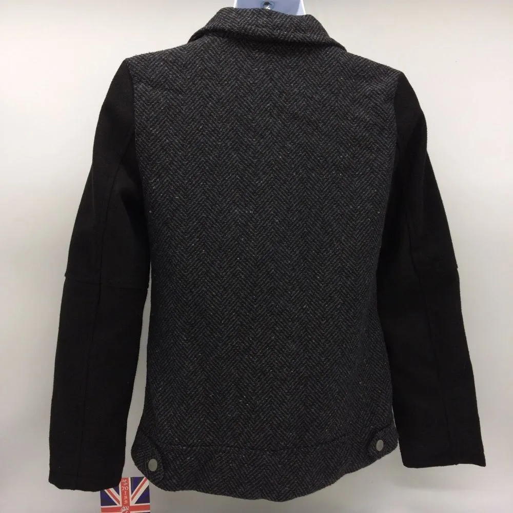 Miss London Women's Gray Tweed Herringbone w/Black Sleeves-Size Small - Image 2