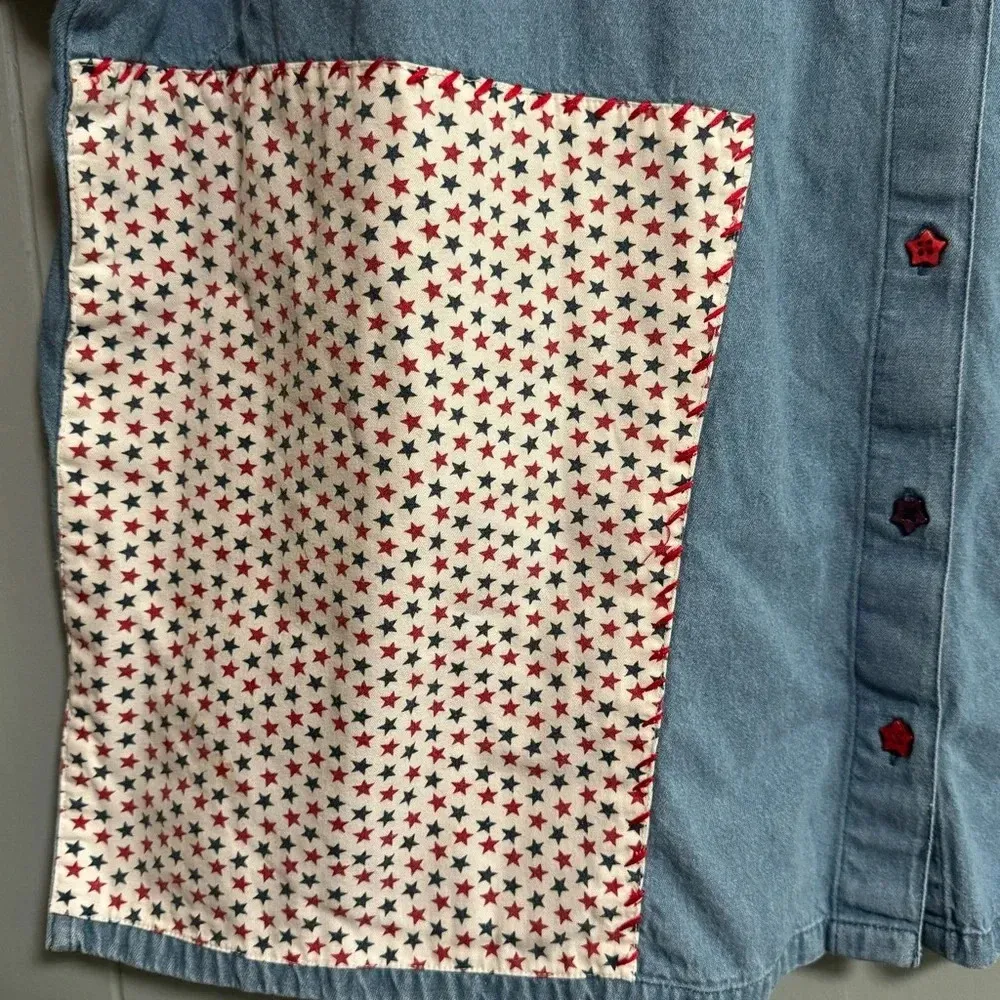 Patriotic USA Patches Embroidered Embellished Red White Blue Denim Shirt Size 3X - Image 10
