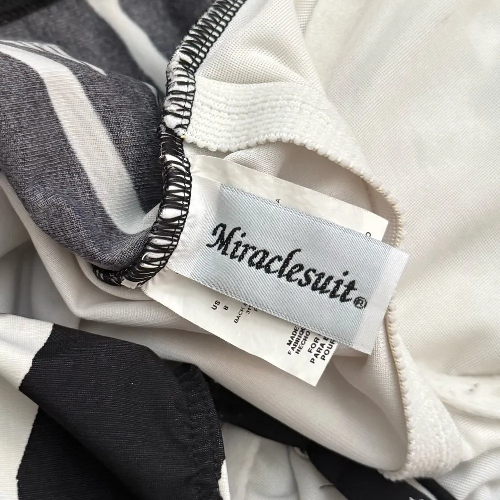 Miraclesuit Swimsuit One Piece Black White Striped Abstract 6 8 - Image 5