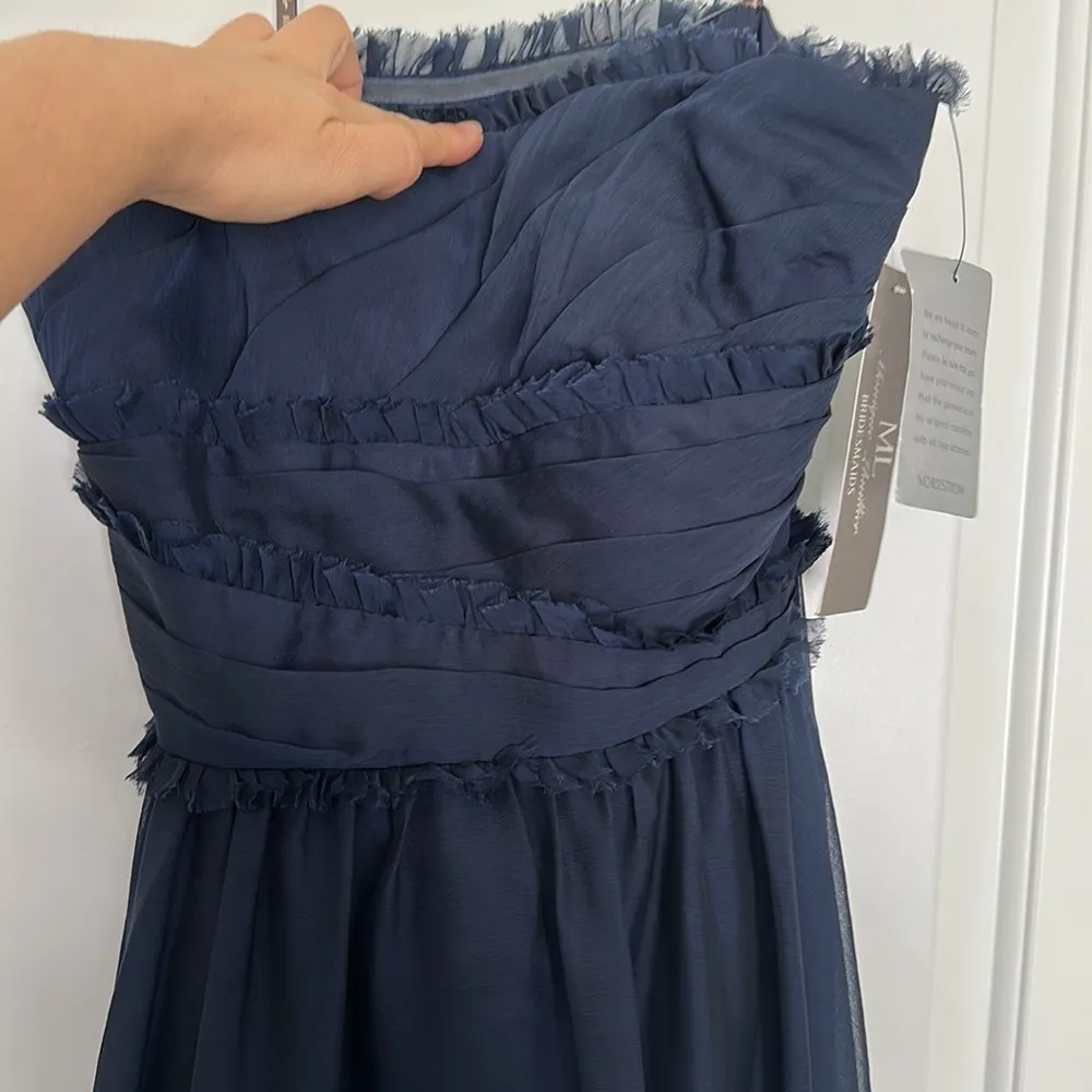 NWT Monique Lhuillier Bridesmaid Navy Strapless Chiffon Gown Dress Sz 4 - Image 7