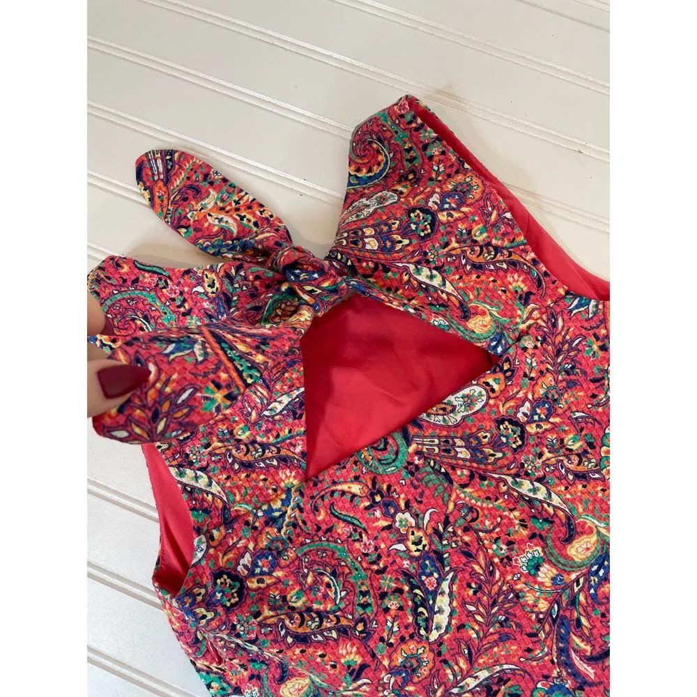 Talbots Bonaire Paisley Textured Sheath Dress Tie Open Back Sleeveless Size 4 - Image 6