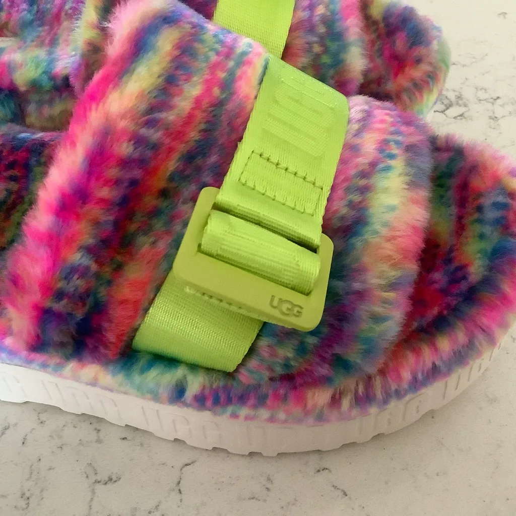 Ugg Fluffita Pixelate slide sandal size 6 / fits 7 womens faux fur slip on slide - Image 9