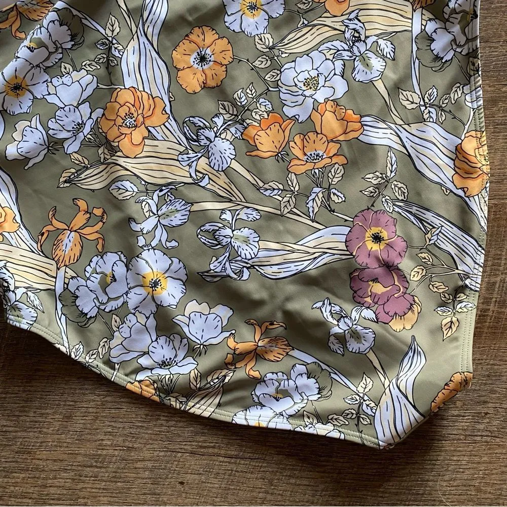 Swimsuit Halter One Piece NEW Olive Floral 1XL Beach - Image 6