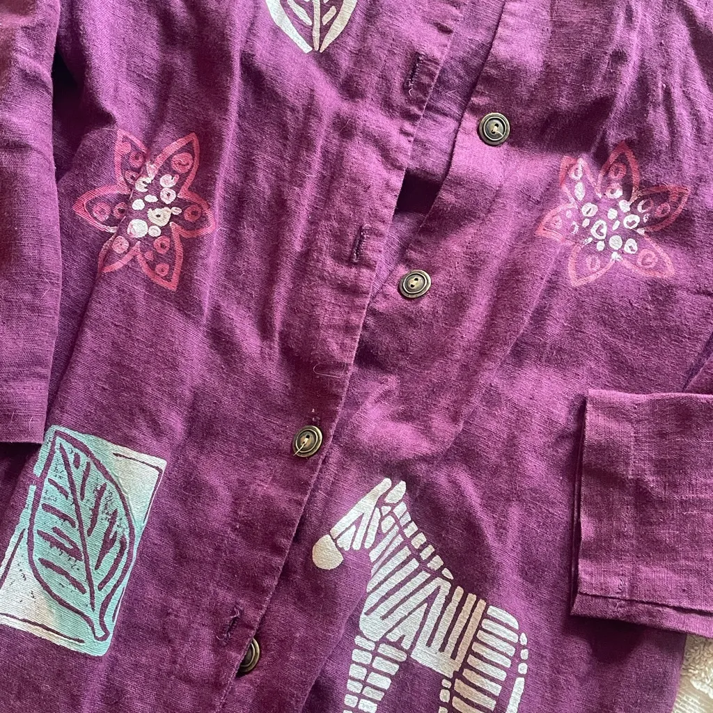 VTG Purple Linen Hand Painted Button Down Jacket Safari Bohemian 80’s - Image 8