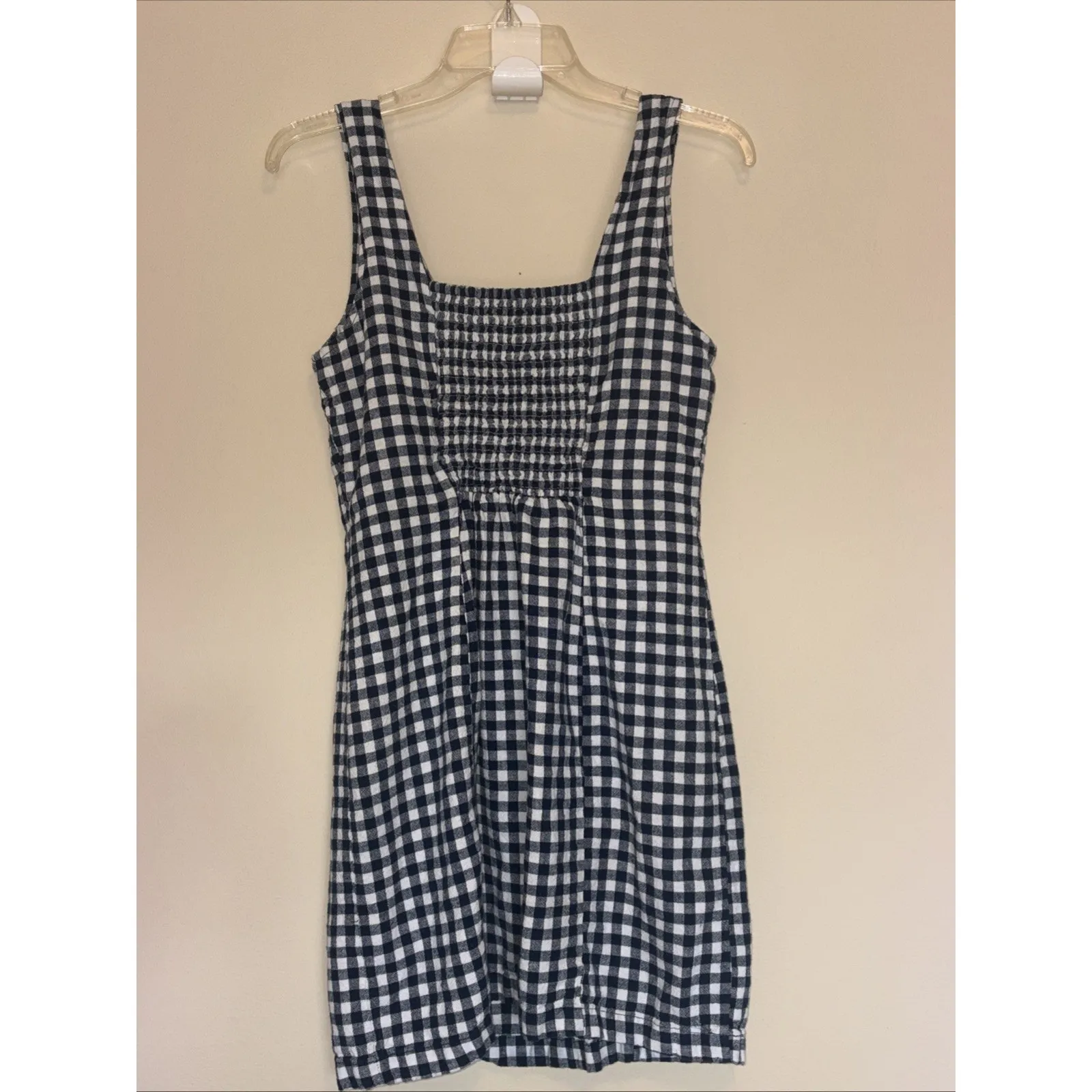 Old Navy Blue White Gingham Smocked Sleeveless Linen Blend Sundress Womens Small - Image 4