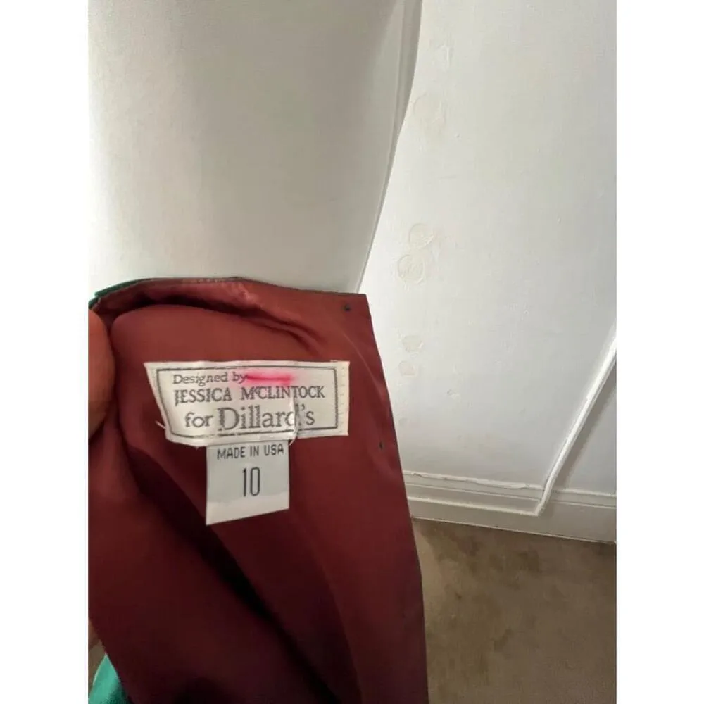 Y2K Jessica McClintock for Dillard's emerald Green satin floor length gown 10 - Image 5