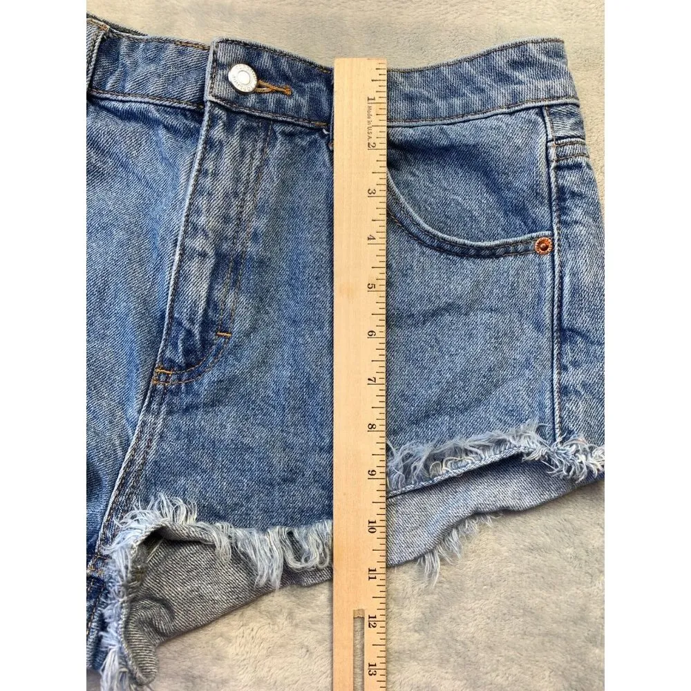 Topshop Blue Jean Shorts Frayed Kiri US 8 UK 12 Eur 40 Super Short Zip Cut-off - Image 5