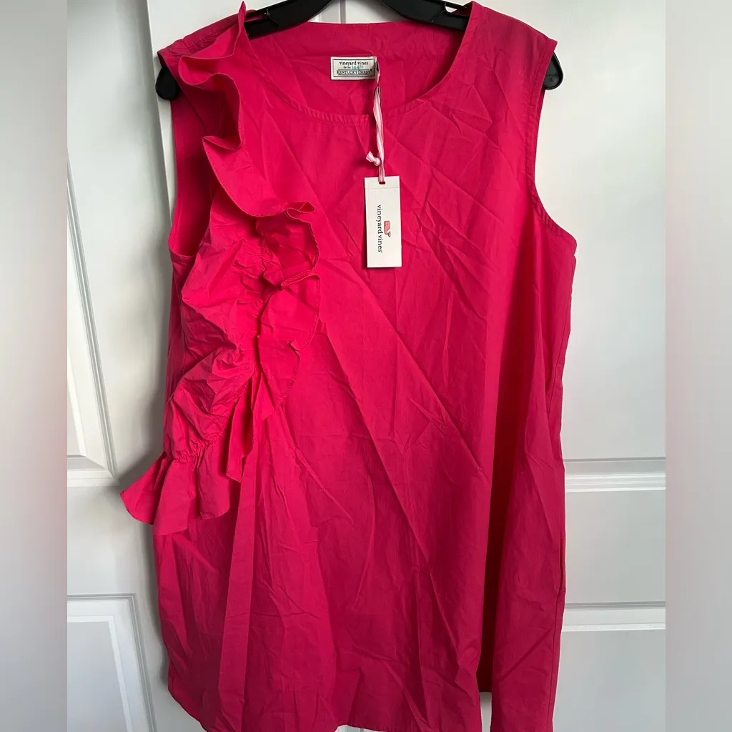 VINEYARD VINES Ruffle A-Line Shift Mini Dress Pink Punch - Image 2
