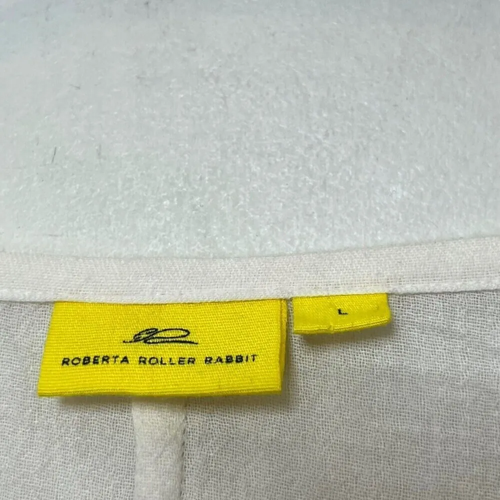 Roberta Roller Rabbit Boho White Embroidered Tunic Women’s Size Large Flawed - Image 6