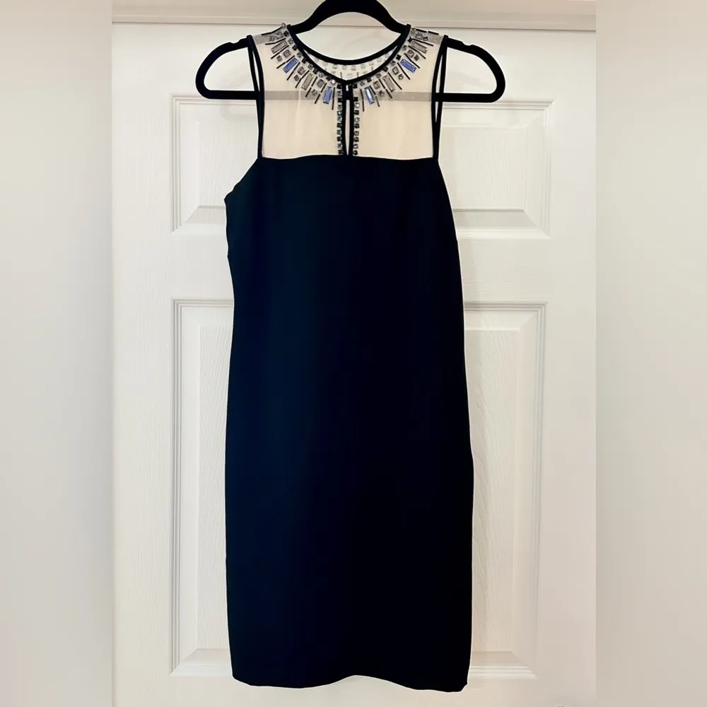 NWT L.K. Bennett Black Narni Sheer Mesh Jeweled Neckline Sleeveless Shift Dress - Image 3