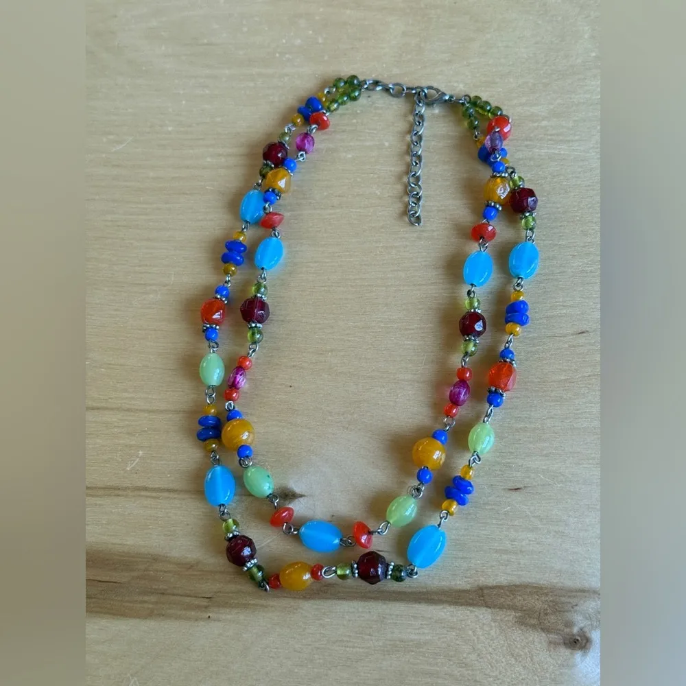 Double Strand Colorful Beaded Necklace Blue - Image 2