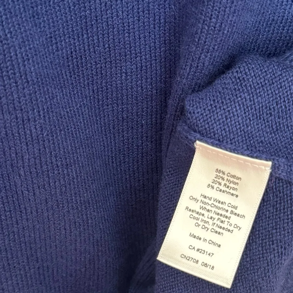 Talbots Cable Yoke Cotton Cashmere Blend Sweater Navy Size Medium Pullover - Image 5