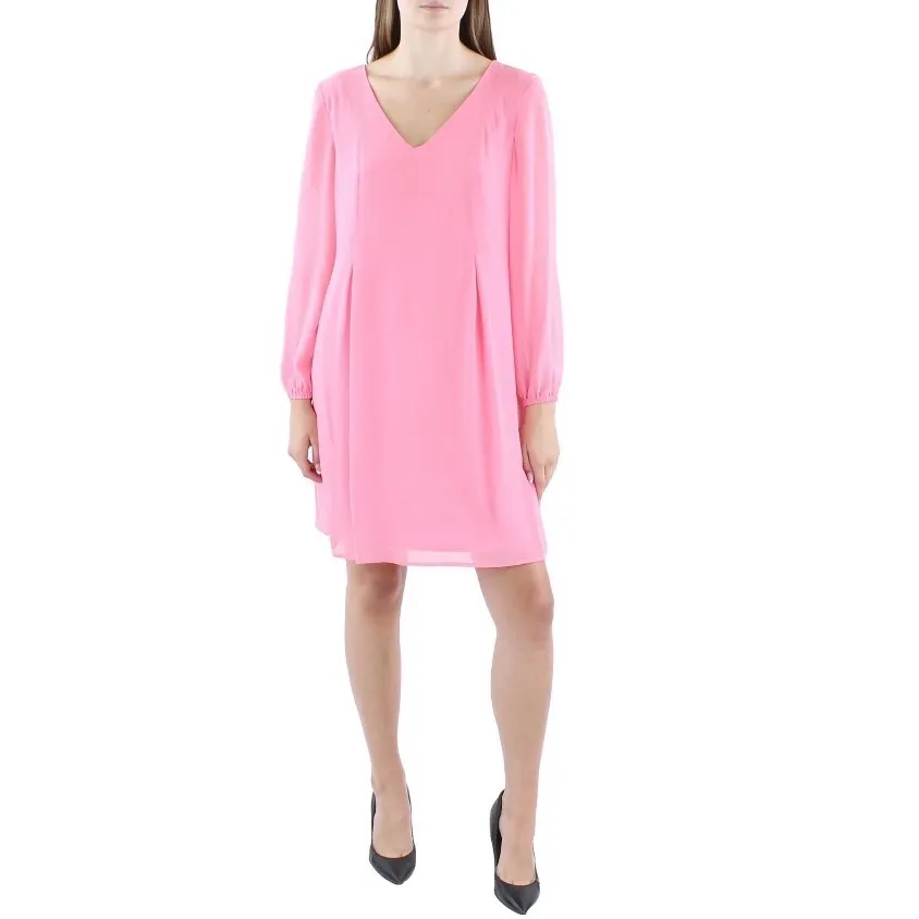 INC International Concepts Chiffon Short Shift Dress w/Long Sleeve, Size 1X, NEW Pink - Image 9