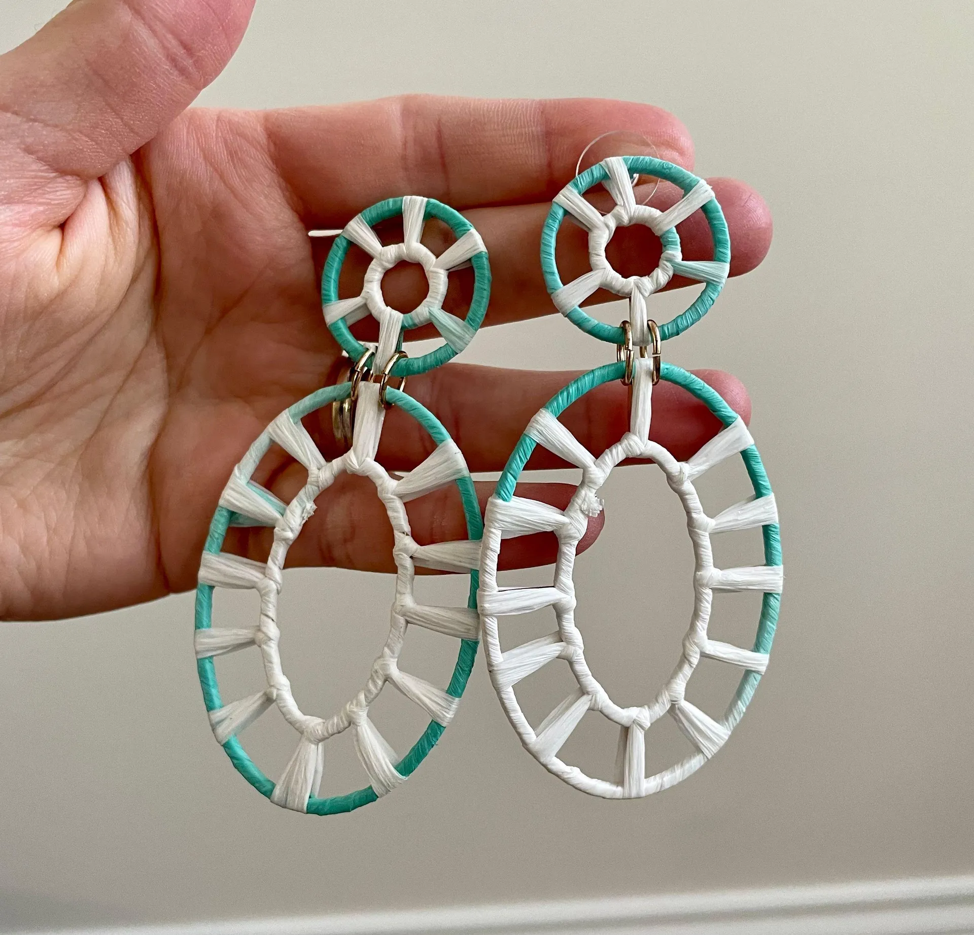 Woven Teal & White Earrings - Image 2