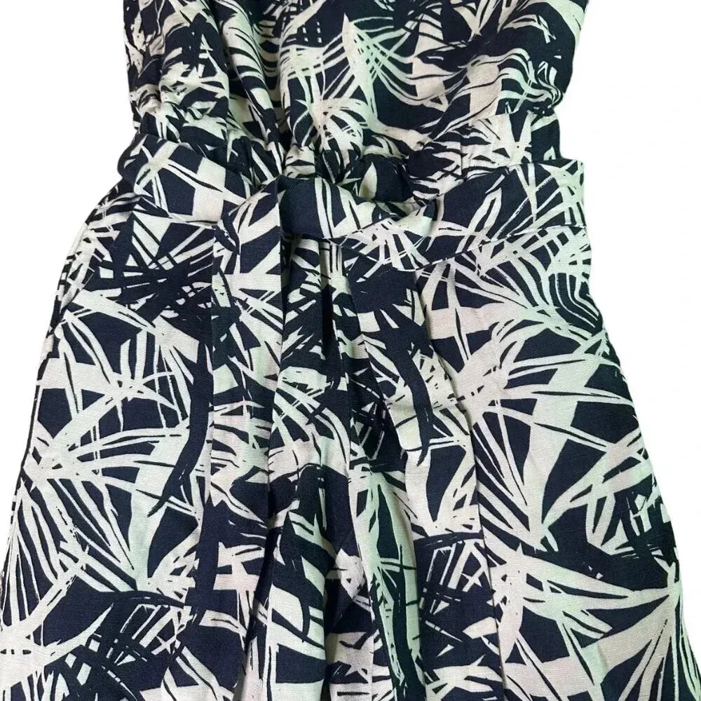 Ann Taylor Loft Navy White Tropical Print Jumpsuit Linen Strapless Size 2 Womens - Image 3