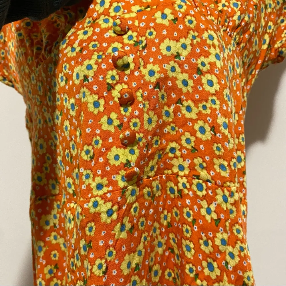 Urban Outfitters Orange Retro Floral Midi Dress - Image 8