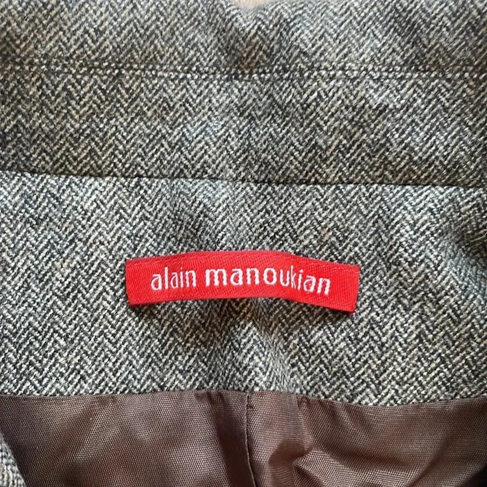 Alain Manoukian French Designer Tweed Wool Blazer Lace Embellished Sz 14 Brown - Image 3