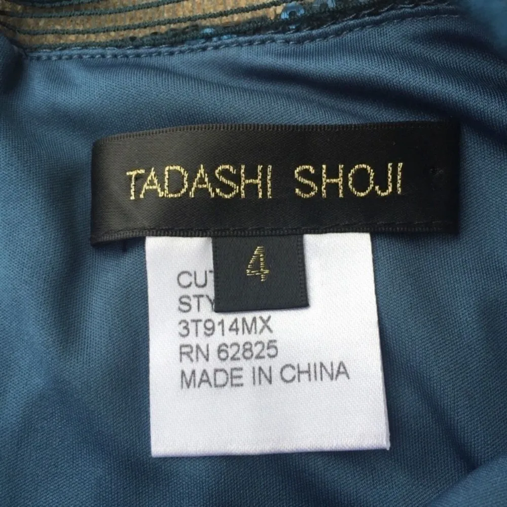 Tadashi Shoji Sequin Floral Brocade Cocktail Dress Womens 4 Navy - Image 3