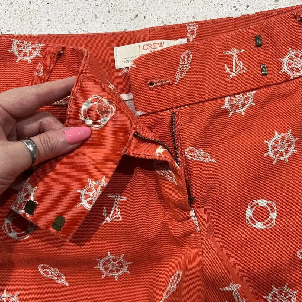 J. Crew Factory Sz 2 Shorts Chino Broken In Orange Nautical Anchor Print Women’s - Image 7