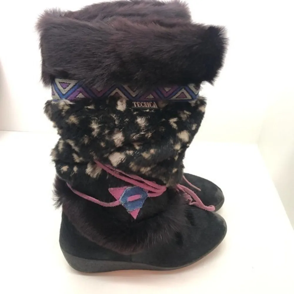 Tecnica vintage goat hair fur black boots veruska Size 8 - Image 2