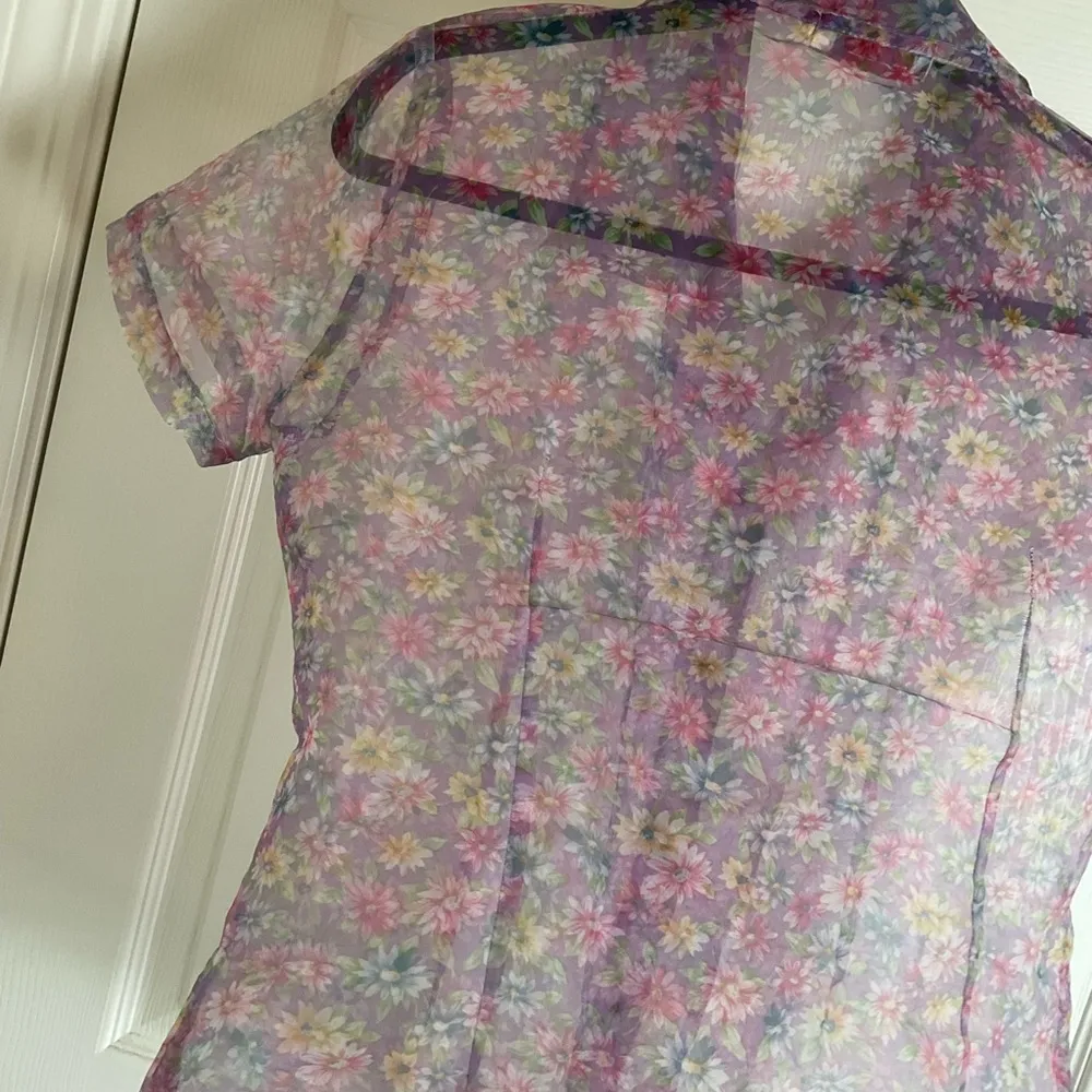 Teen Fashion woman’s Floral Sheer Button - Image 4