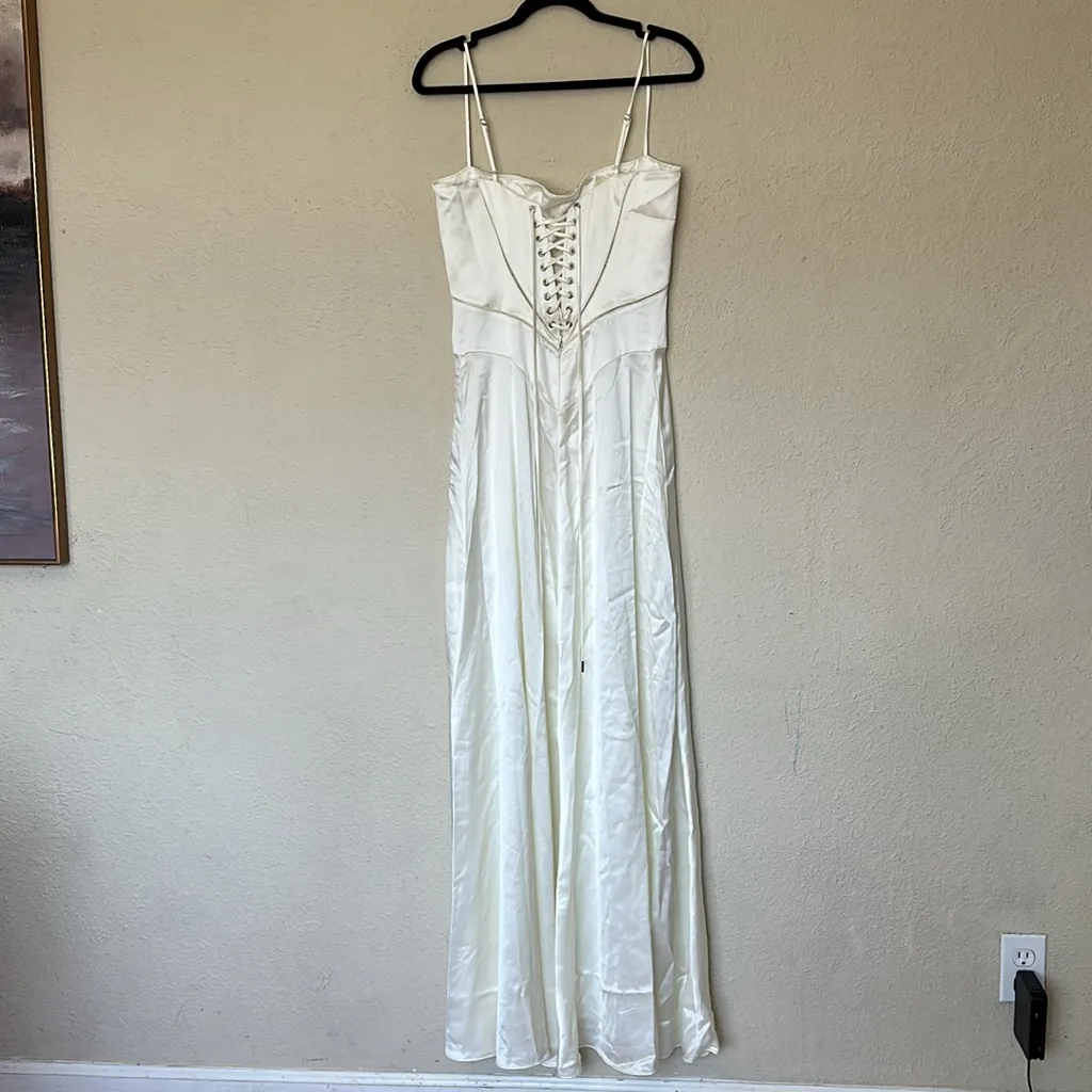 House‎ of CB M A-C 'Anabella' Ivory Satin Lace Up Maxi Dress NWOT - Image 12