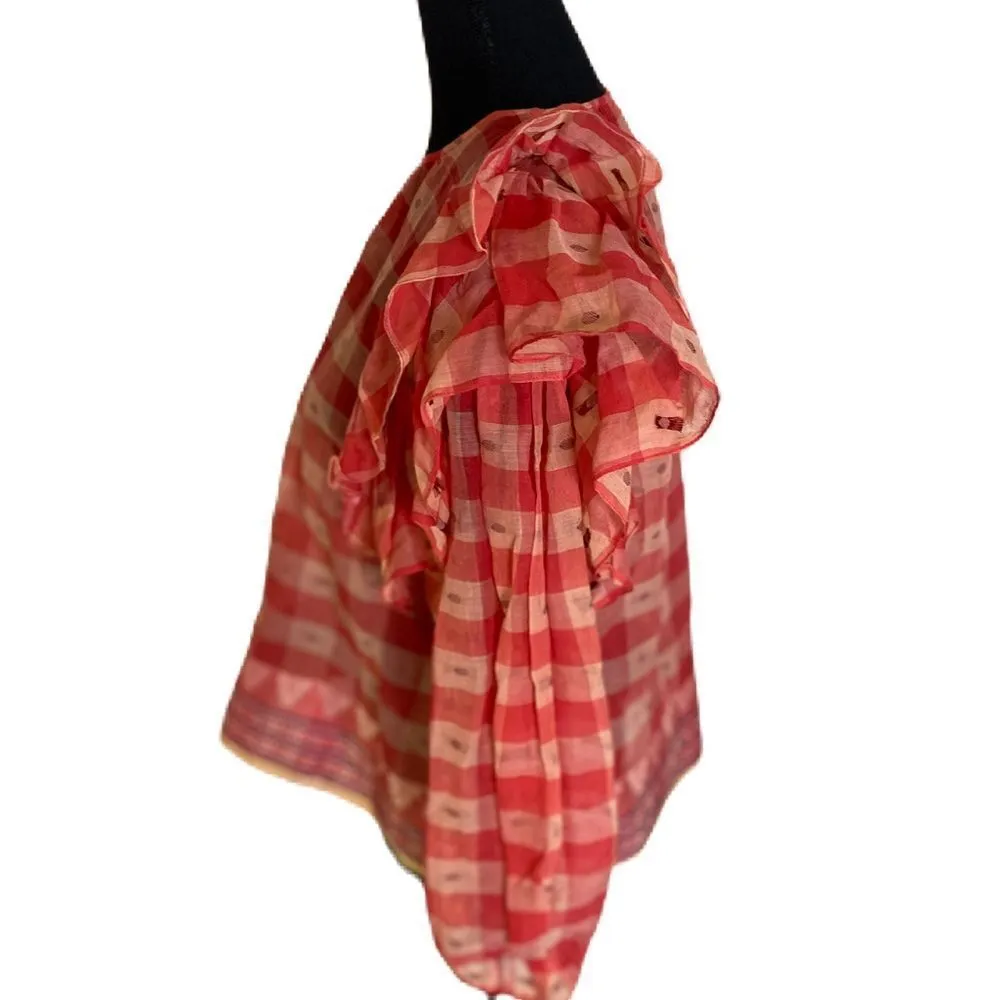 #700 ULLA JOHNSON The Caasi Checked Cotton Blouse - Image 5