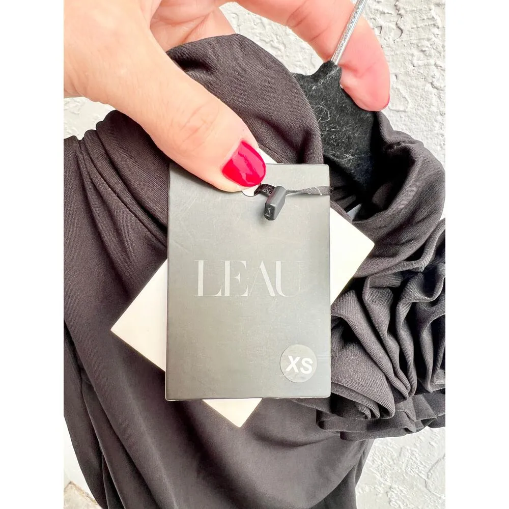 NWT Leau Sleeveless Drape Ruched Mock Neck Rosette Maxi Dress Black Women's XS - Image 4