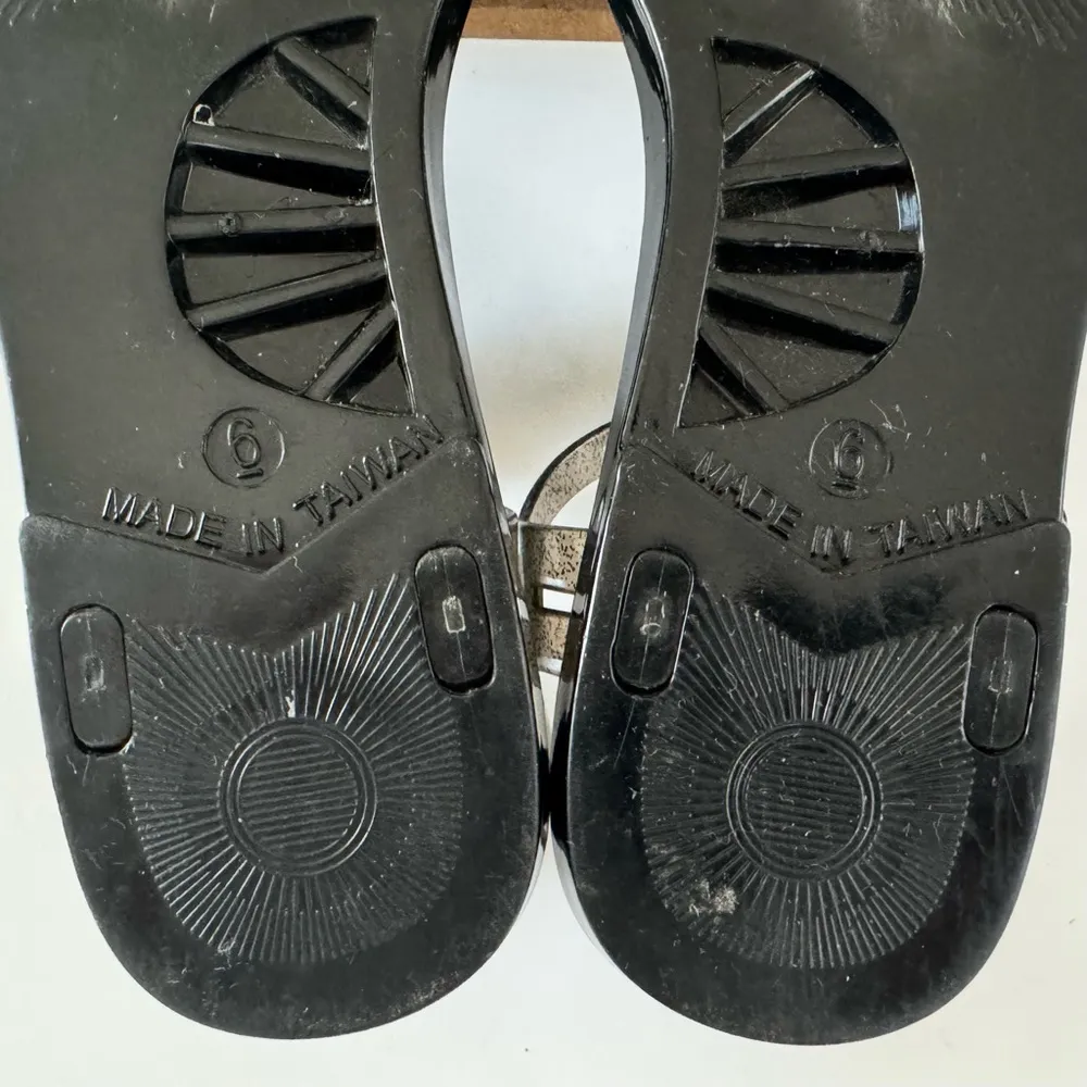 Kate Spade Farrah Black Glitter Jelly Sandals Rhinestones Floral Sz 6 Rubber - Image 14