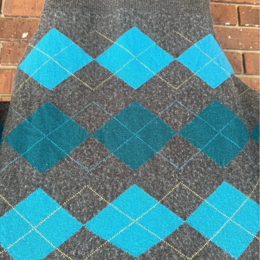 The Limited Gray Turquoise Teal Argyle Wool Blend Sweater Womens Size XS EUC - Image 2