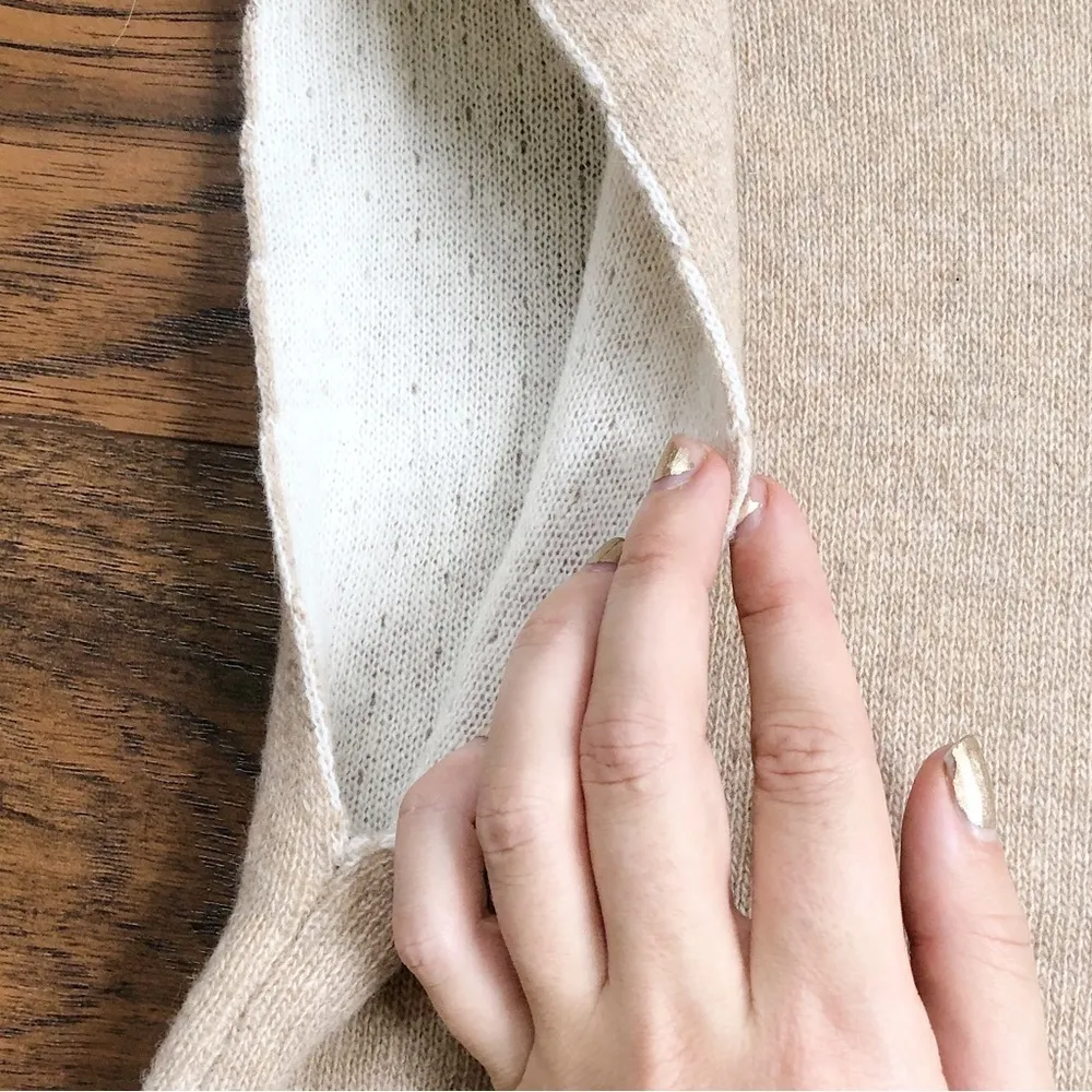 Note di Anita • cashmere knit sweater cape poncho button front beige chevron Tan Size L - Image 7