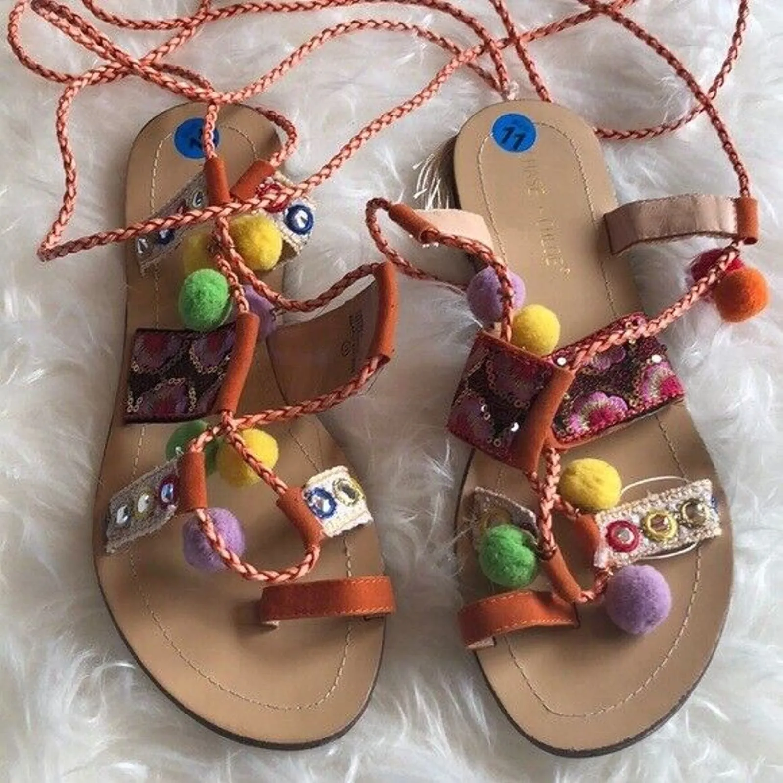 chase‎ + Chloe orange Simone lace up sandals Women's Size 11 - Image 3