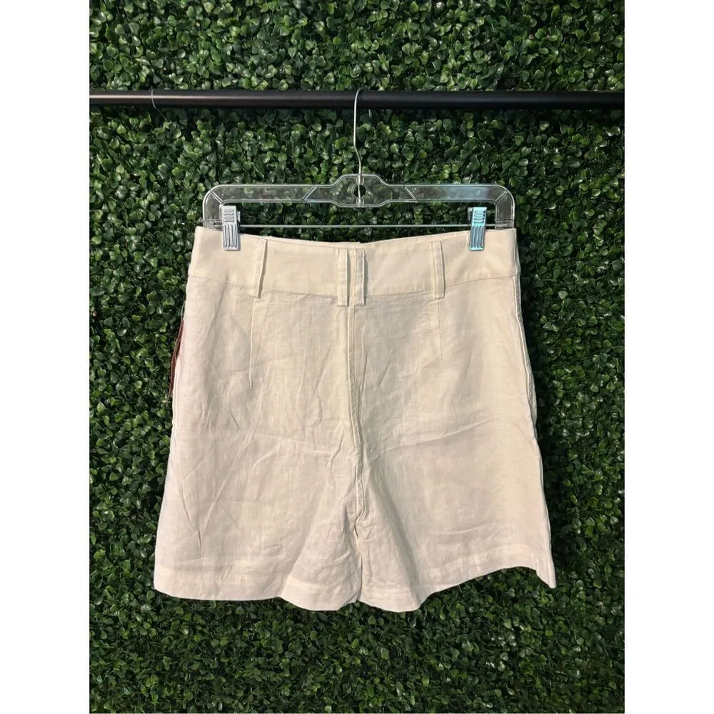 carbon38 White Linen Shorts Sz Medium High Rise NWT - Image 2