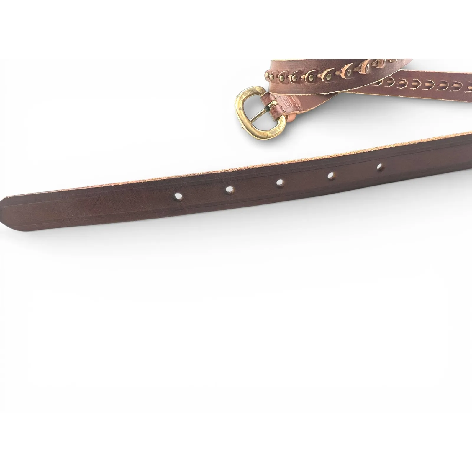 Vintage 90's  Fossil women's M studded leather belt brown brass buckle - Image 5