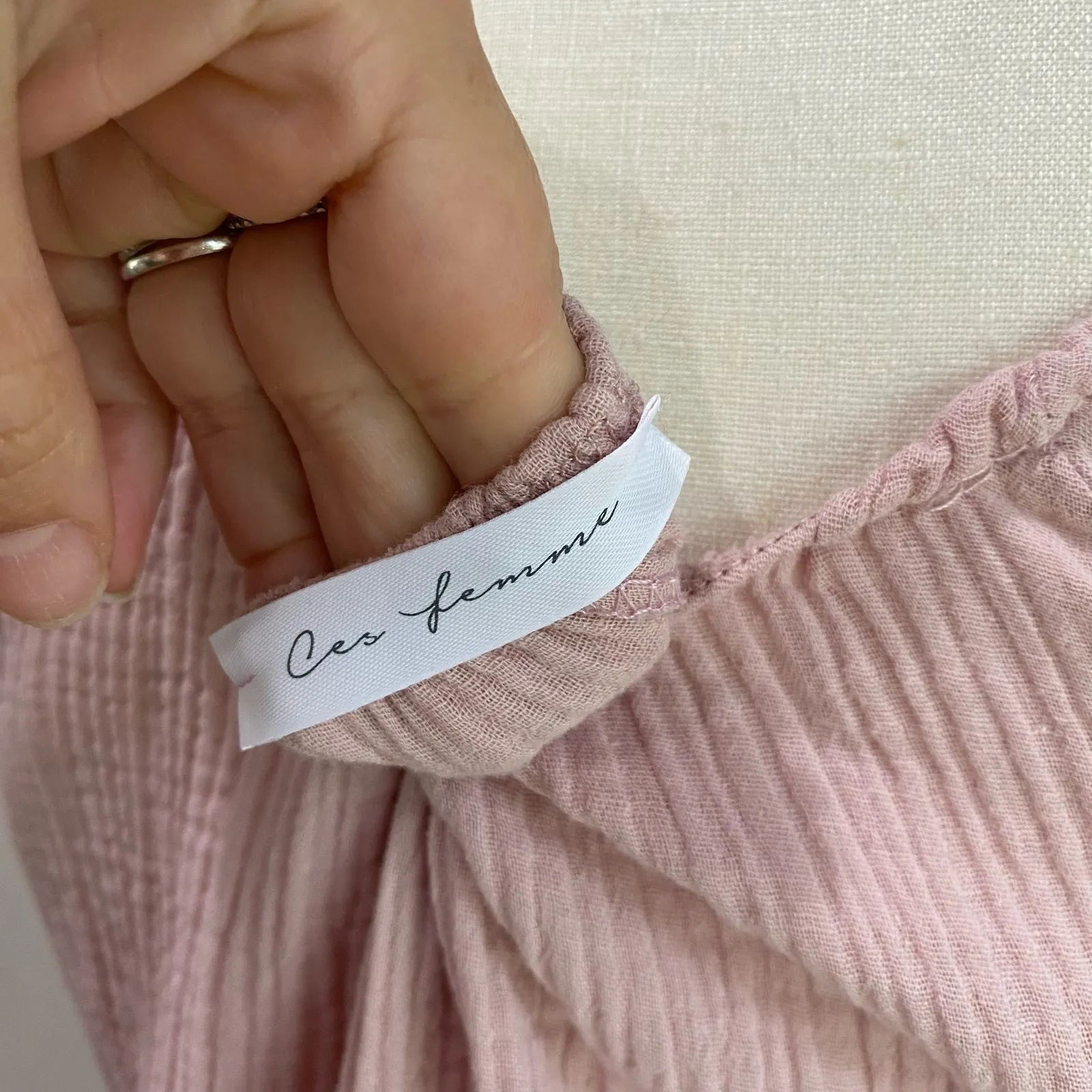 Ces Femme Pink Gauze Mini Dress M Short Sleeve Solid Flowy Boho Casual Size M - Image 6