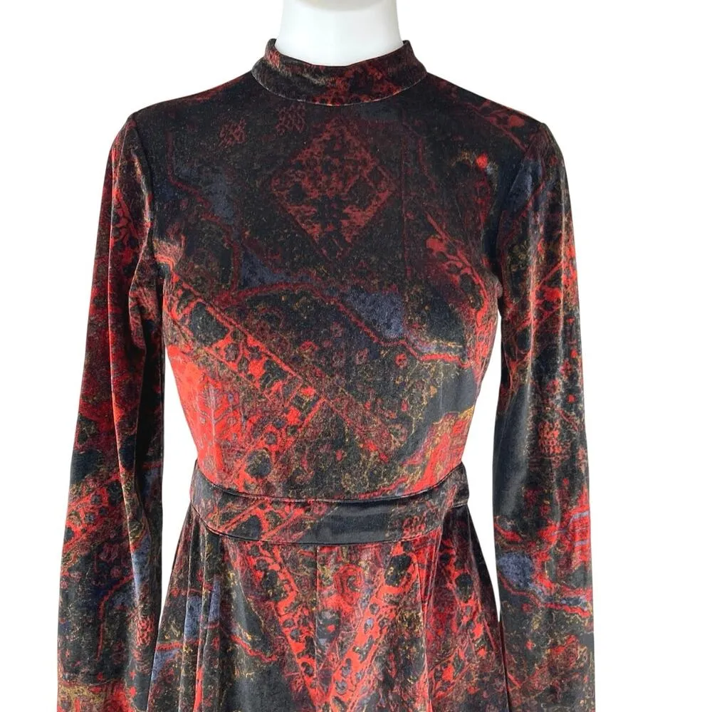 Free People Onyx Red Black Velvet Velour Cutout Long Sleeve Jumpsuit Romper 0 - Image 3