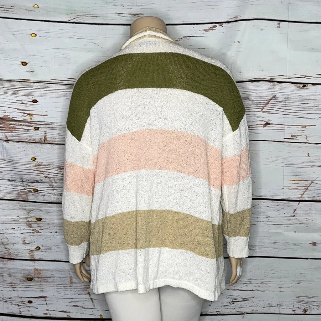 Ella by Rafaella Size 2X Cream & Pink Stripe Open Front Drape Sweater Cardigan - Image 4
