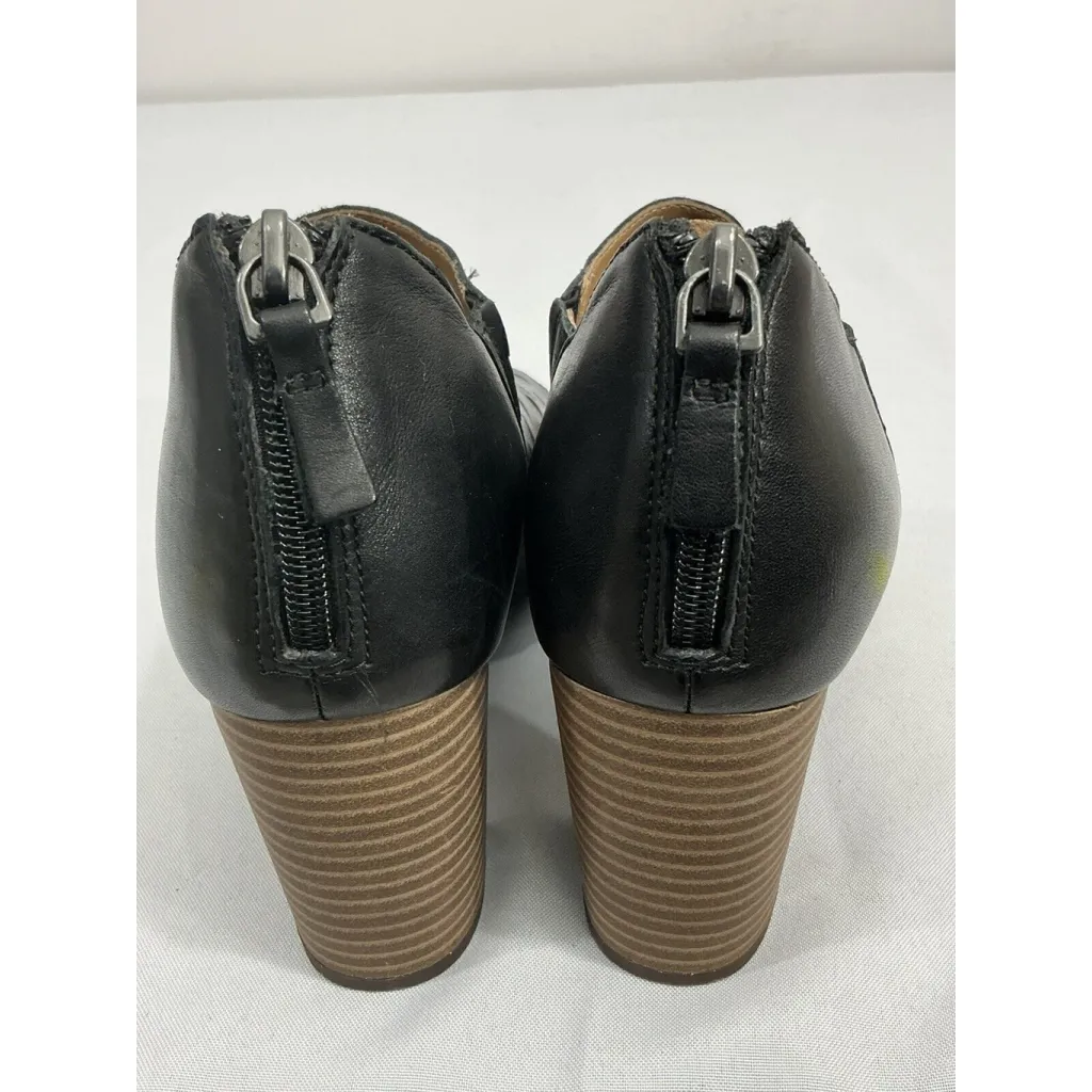 Womans Clarks Soft Cushion Size 11 Black Leather Peep Toe Zipper Block Heel Shoe - Image 5