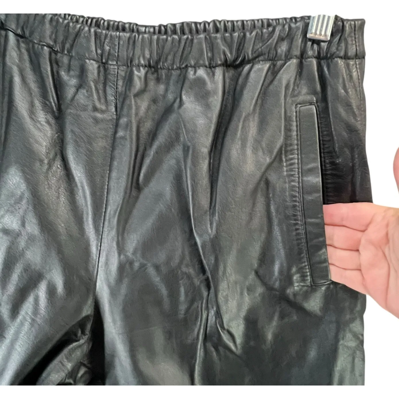 Vintage 90s Charles Klein Leather Pants Womens S Black High Rise Rock Retro Moto - Image 4