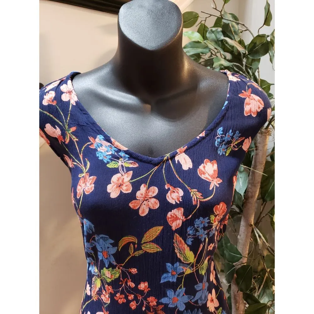 Woman Within Maxi Dress Women's Size 18/20 Blue Floral Chiffon Sleeveless V Neck - Image 12