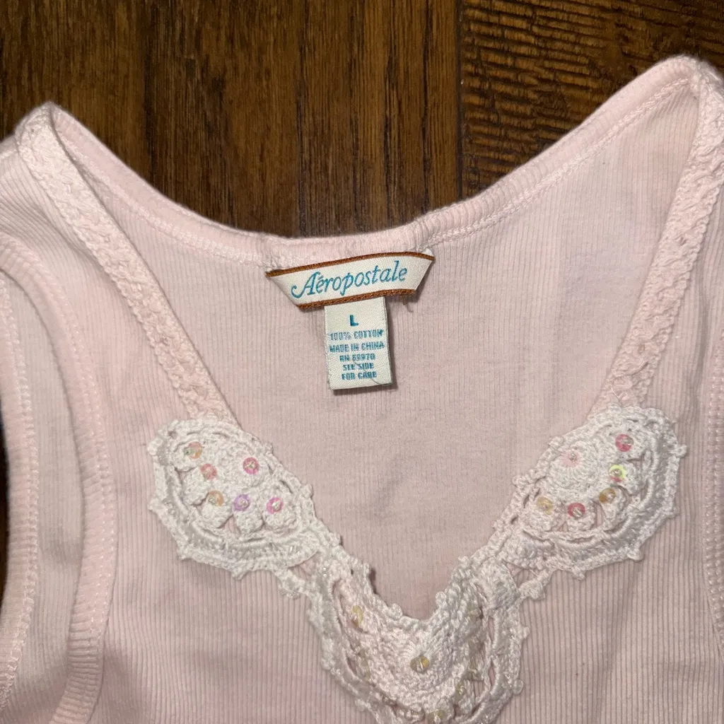 Super Rare Vintage Aeropostale Tank Top Baby Pink Size Large - Image 3