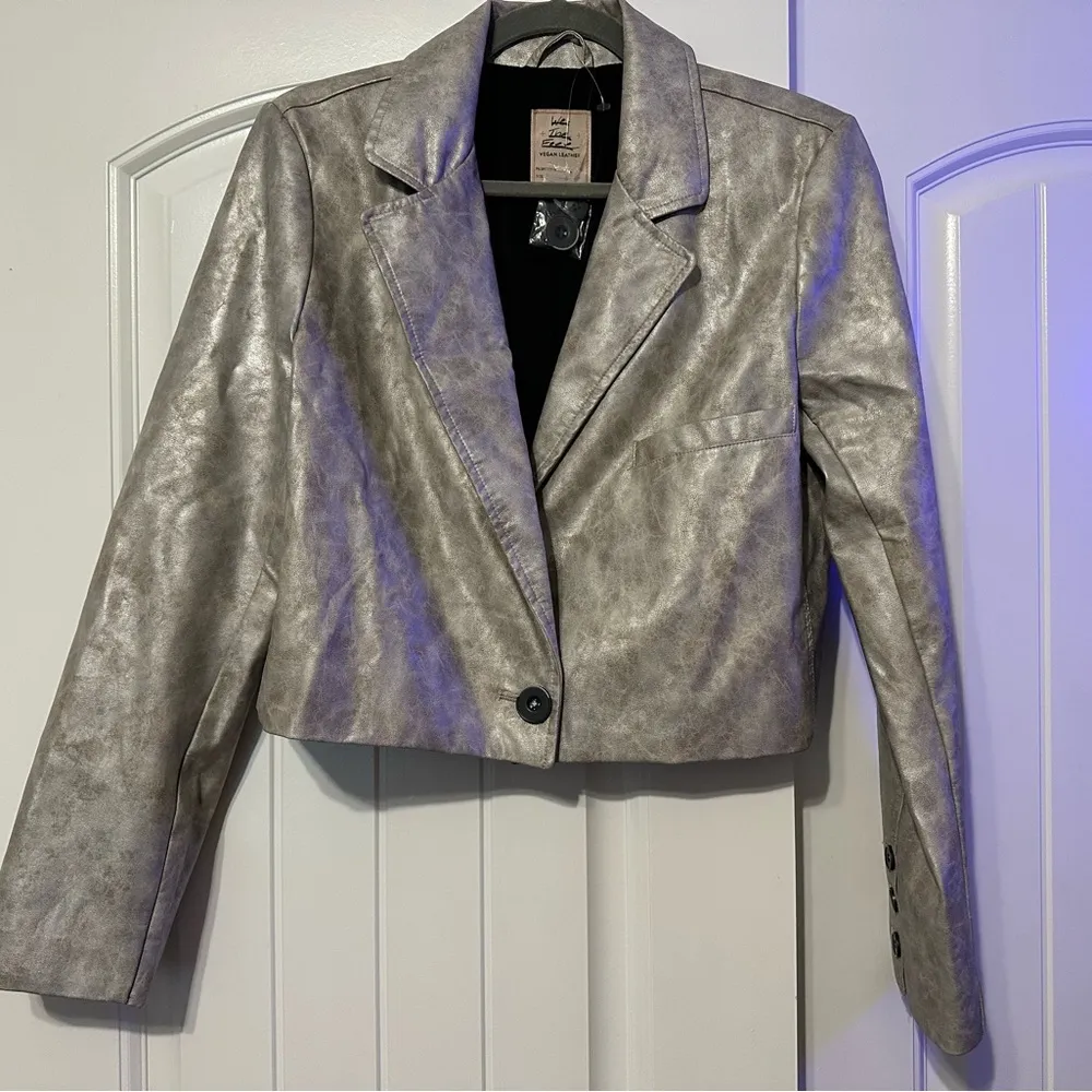 NWOT We The Free Vegan Leather Block Party Crop Metallic Blazer - Image 2