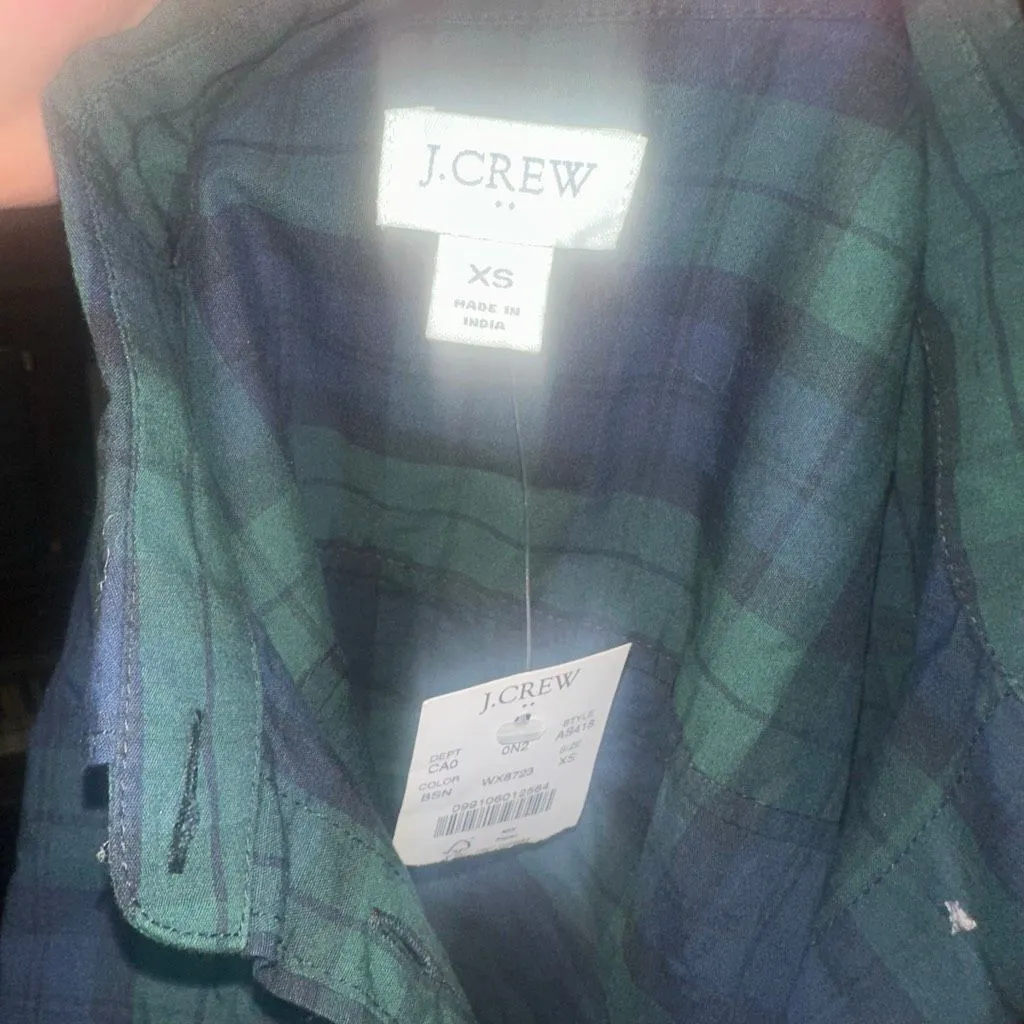 J Crew green & blue business casual XS tartan plaid shirt - Image 3