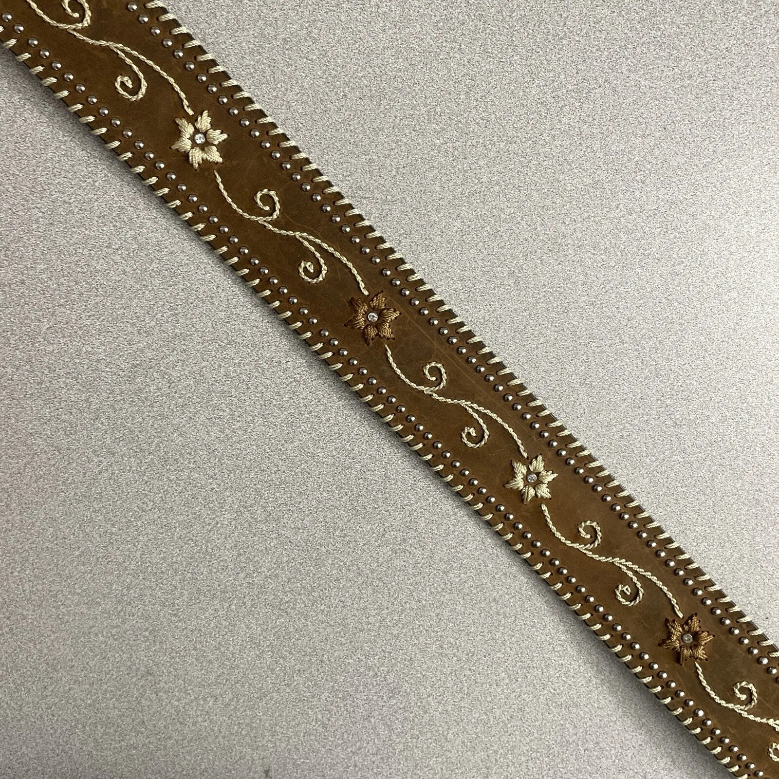 Nocona Belt Co Brown Leather Belt XL Silver Buckle Rhinestones Western Heavy - Image 3