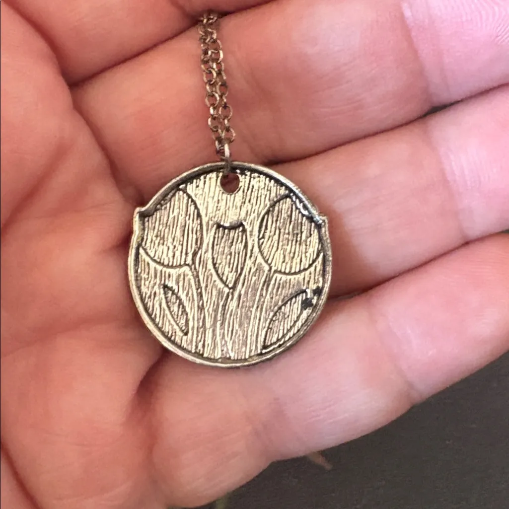 Vintage Enamel Tulip Pendant Necklace Silver Tone 18” Chain Pink - Image 5