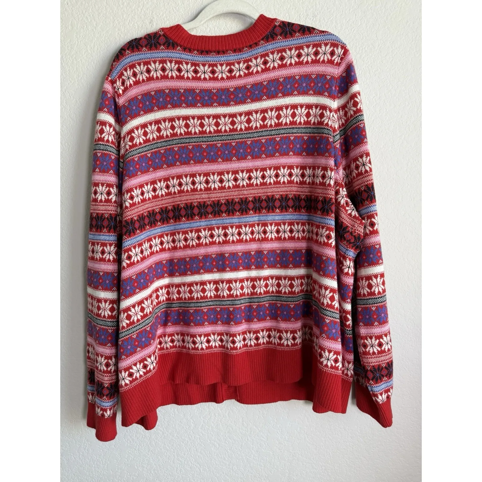 Lane Bryant Womens Cardigan‎ Plus 26 Red Fair Isle Snowflake Cottagecore Holiday - Image 7