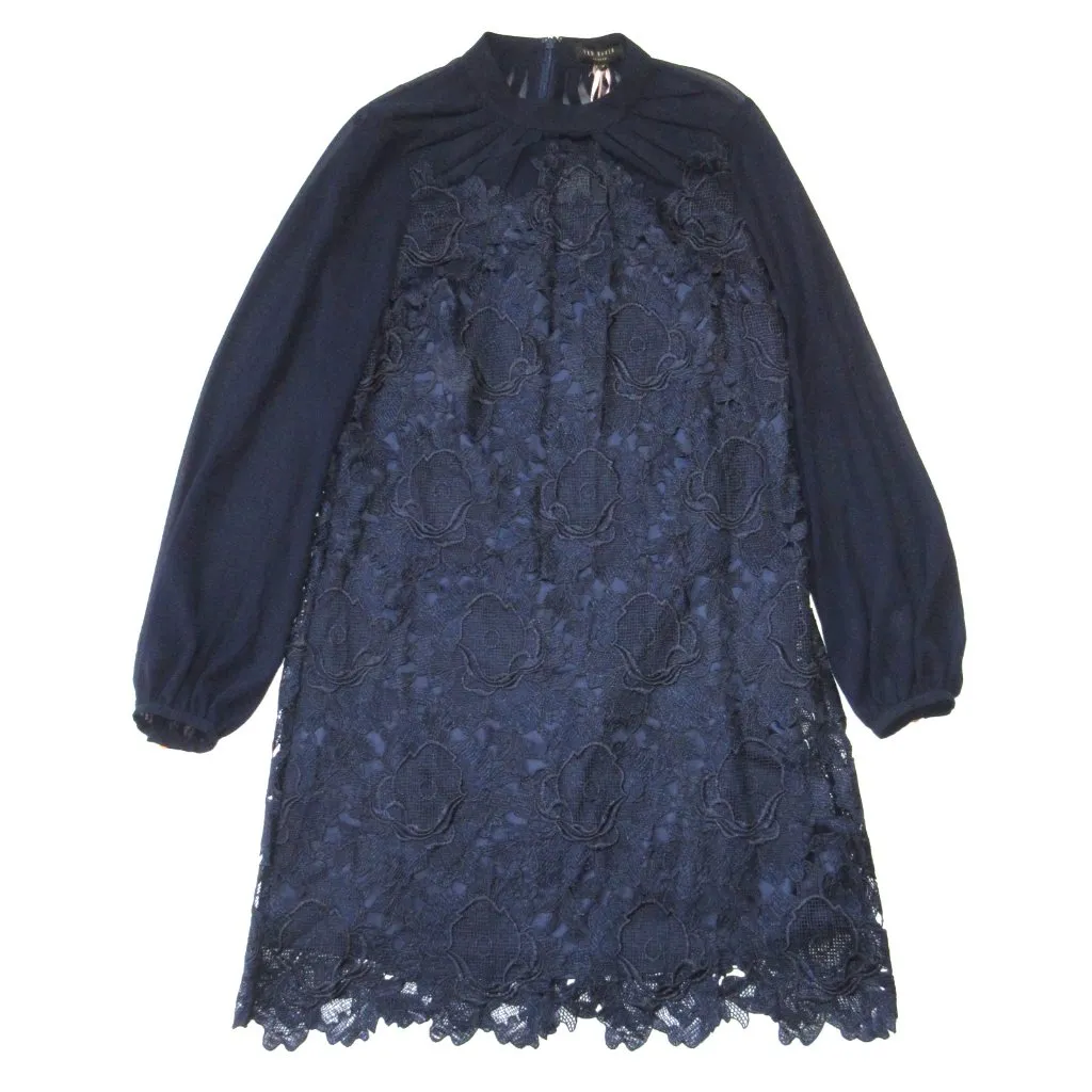 NWT Ted Baker Amalie in Dark Blue Lace Overlay Shift Dress 3 / US 8 $209 - Image 4